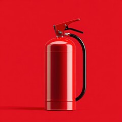 Obraz premium A vibrant red fire extinguisher standing against a bold red background, symbolizing safety and emergency preparedness.