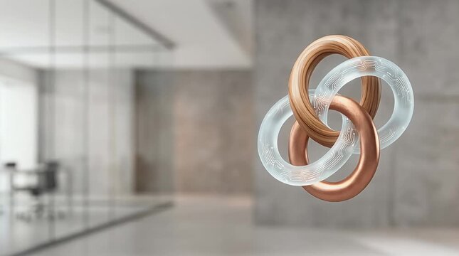 Futuristic Holographic Rings Assembling in Modern Office Environment