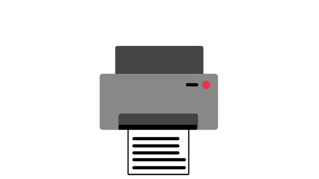 Animation office printer machine printing out a text document, transitioning from a white background to a chroma key green screen.
