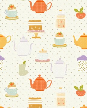Cute Tea Party Wallpaper Whimsical Kitchen and Tea Time Pattern with Teapots Cakes and Fruits in Soft Pastel Colors a magical fairy tea party minimalist cute tea party wallpaper