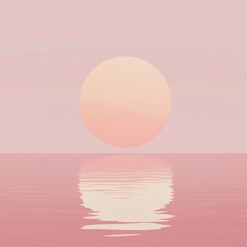 Pink orange sun reflecting on calm pink water