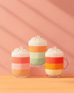 Cute Tea Party Wallpaper Colorful Layered Coffee Beverages with Whipped Cream and Sprinkles in Glass Cups on Light Wooden Surface a magical fairy tea party minimalist cute tea party wallpaper