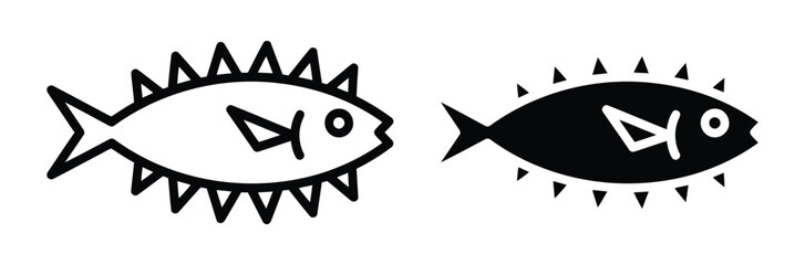 Spiky pufferfish and blowfish vector icon set. Poisonous fugu fish, marine wildlife, exotic sea animal, and dangerous underwater creature silhouette symbol. © Welcome