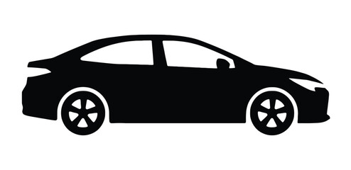 Fototapeta premium Car silhouette icon set with sedan hatchback convertible SUV wagon minivan pickup truck automobile vector collection. Black car silhouette vector icon set containing sedan station wagon minivan. 