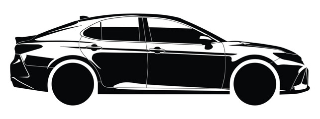 Modern sedan and hatchback car silhouette collection. Simple black vector cars for automotive designs and illustrations. Car silhouette icon set with sedan hatchback convertible SUV wagon minivan. © ontor