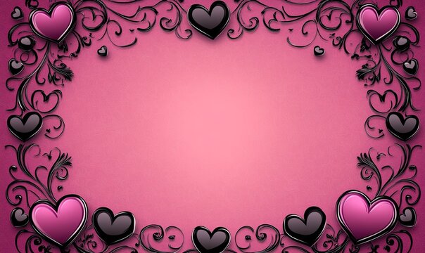 Pink heart border frame with swirls