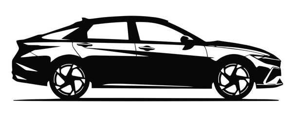 Modern sedan and hatchback car silhouette collection. Simple black vector cars for automotive designs and illustrations. Car silhouette icon set with sedan hatchback convertible SUV wagon minivan. © ontor