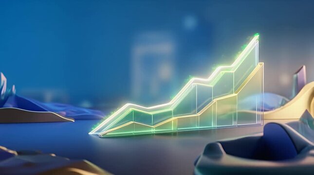 Futuristic Transparent Graph Visualizing Growth in Abstract Environment