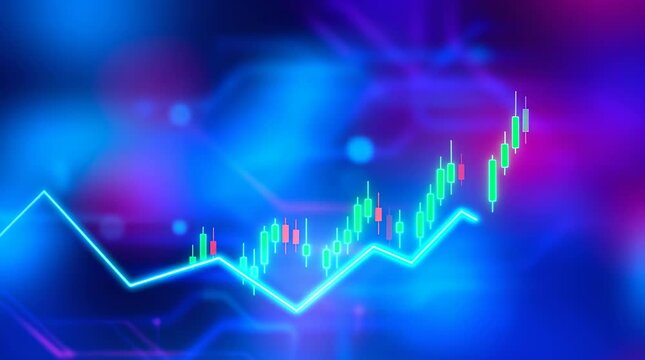 Futuristic Financial Data Visualization Glowing Graph Ascending