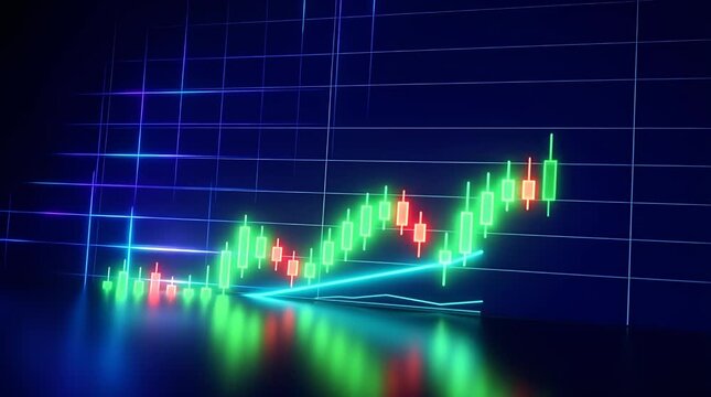 Futuristic Financial Chart Displaying Growth with Neon Colors
