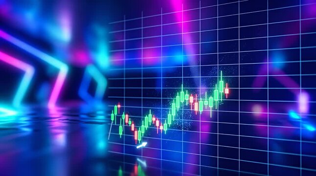 Futuristic Financial Graph Displaying Growth with Neon Lights