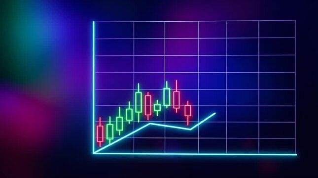 Glowing Holographic Stock Market Chart Visualization with Trend Lines