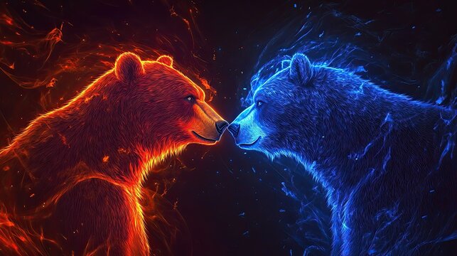 Fire and ice bears facing each other