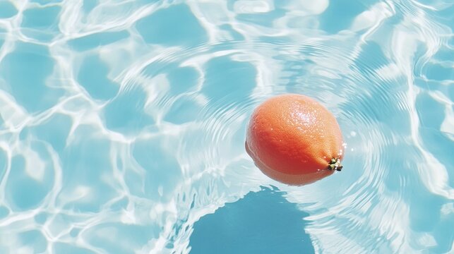 Orange fruit floating in clear blue water