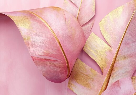Pink and gold tropical palm leaves overlay