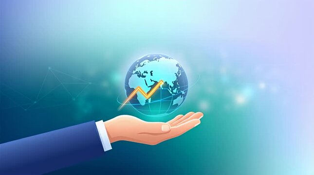 Dynamic Hand Reaching Toward Floating Globe with Growth Arrow