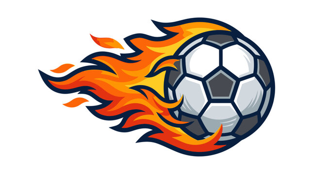Soccer ball on fire moving fast.