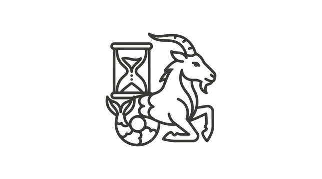 Capricorn zodiac symbol with hourglass, astrology, time and destiny concept