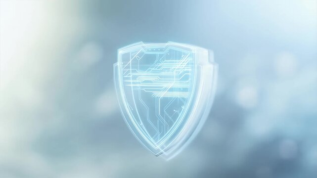 Futuristic Digital Shield Hologram Assembling with Circuit Patterns