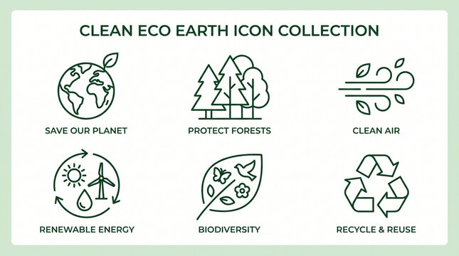 Clean eco earth and environmental protection icon set with environment, resource