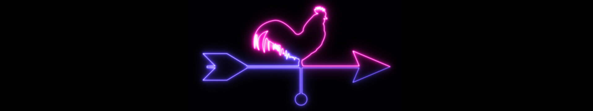 Ultrawide Neon Rooster Weather Vane Animation Glowing Wind Direction Symbol Wide Banner Background Loop