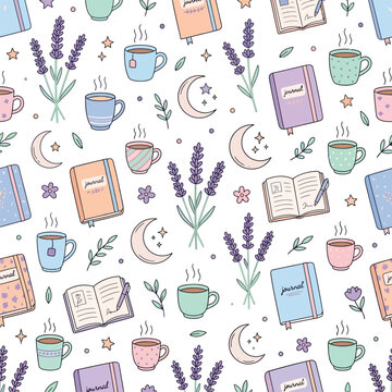 autumn doodle seamless pattern fall leaves cozy background vector