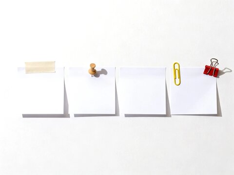 Minimalist note cards with office clips on white