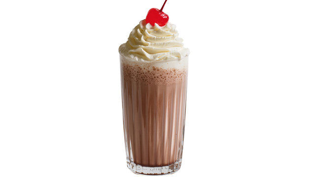 Chocolate milkshake with whipped cream and cherry