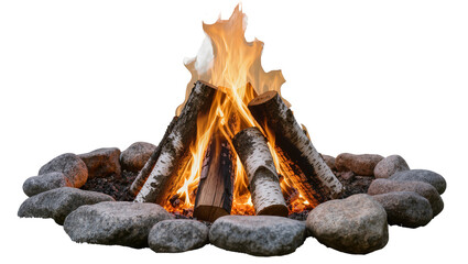 Campfire with burning logs and stones © Sylas