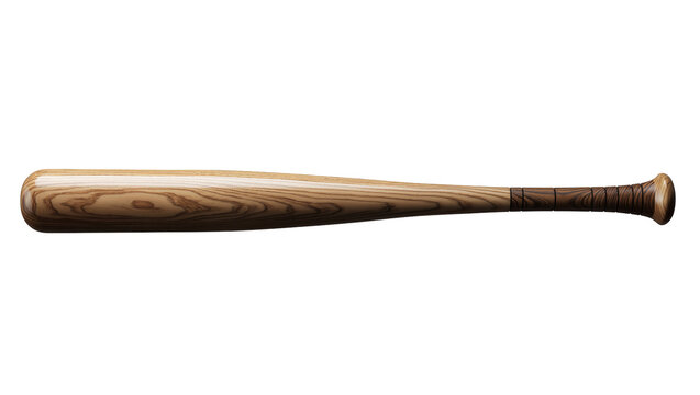 Wooden baseball bat with natural grain and dark grip