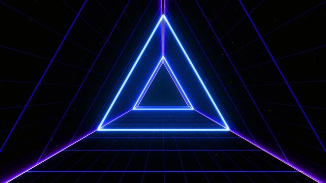 Glowing Neon Triangle Tunnel Retro Futuristic Geometric Tunnel With Perspective Lines And 80s Vibes