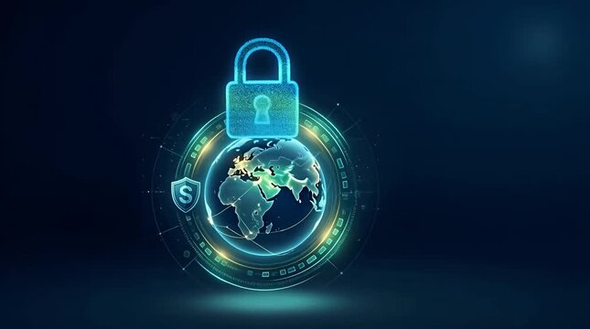 Futuristic Digital Security Visualization with Global Connectivity