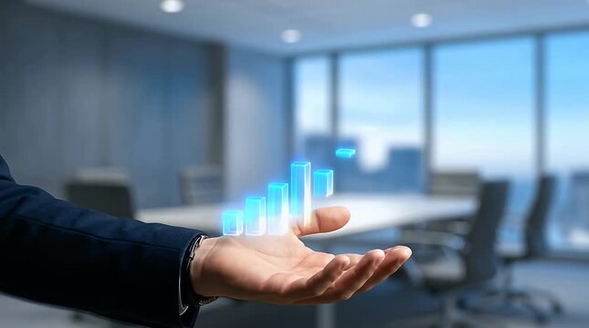 Futuristic Hand Touching Holographic Growth Chart Visualization