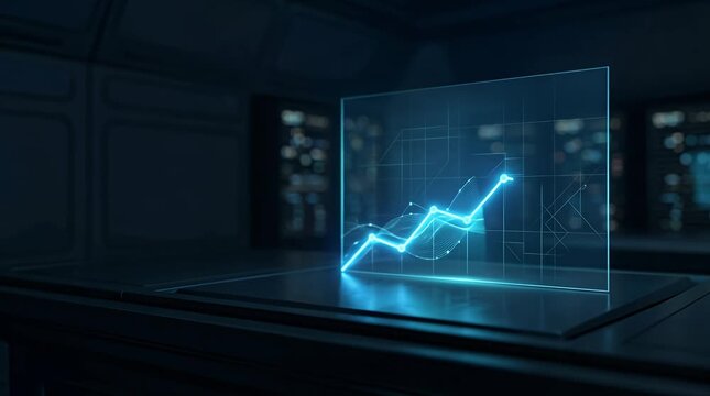 Glowing Holographic Graph Displaying Positive Growth in Dark Environment