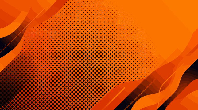 Abstract orange and black wave pattern with halftone texture