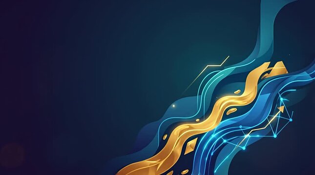 Dynamic Flowing Abstract Design with Golden and Blue Elements