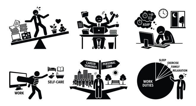 Work Life Balance Vector Illustration With Scales And Calendar