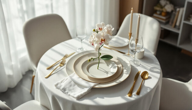 Elegant Eid table setup with gold cutlery and crystal glasses
