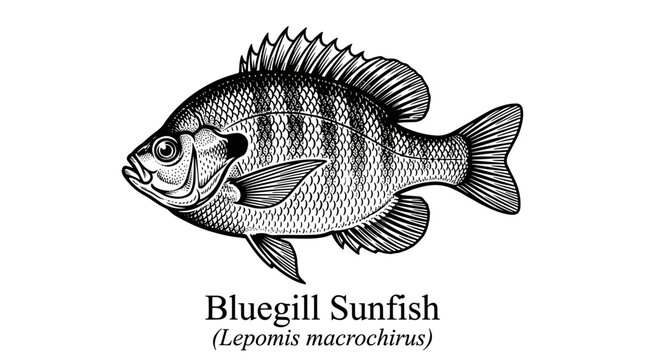 Bluegill sunfish illustration in vintage woodcut style