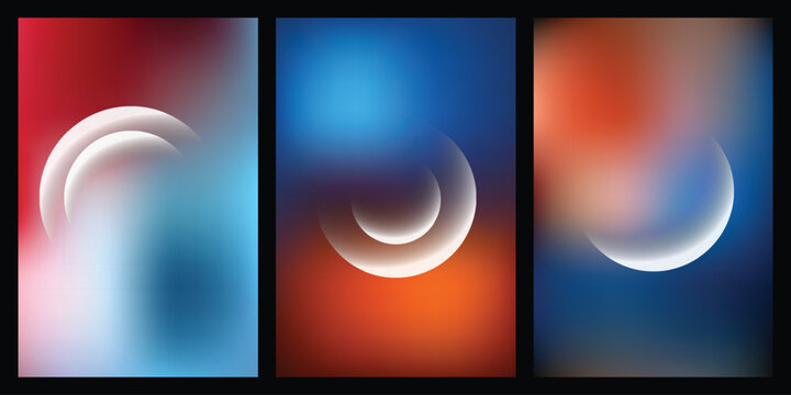 Abstract blurred background set with glowing crescent shapes