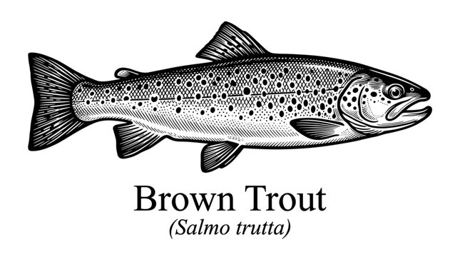 Brown trout fish vintage woodcut style illustration
