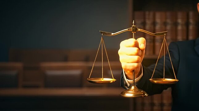Golden Scales of Justice Held Firmly in Hand Symbolizing Law
