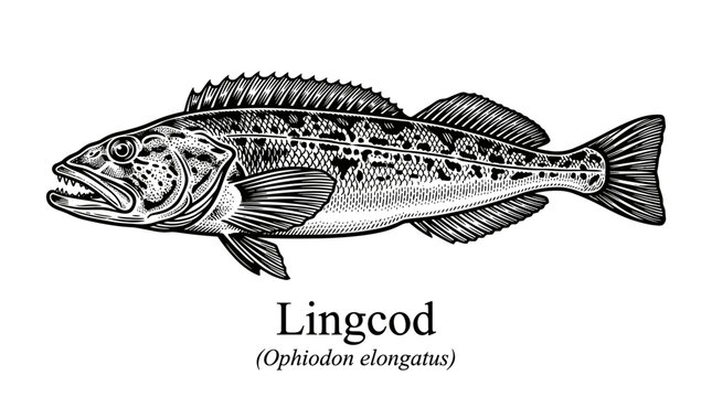 Lingcod fish engraving style vector illustration