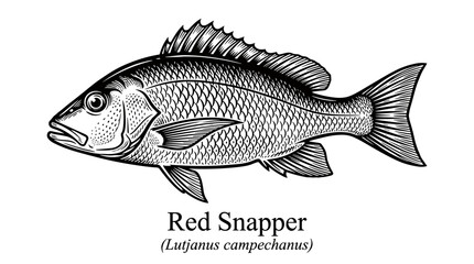 Fototapeta premium Red Snapper fish vintage style line art engraving illustration