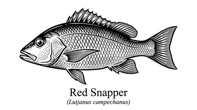 Red Snapper fish vintage style line art engraving illustration