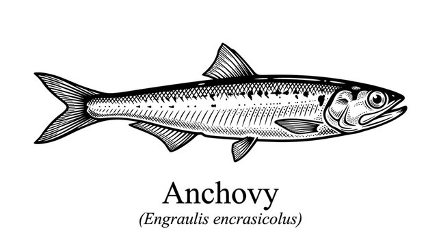 Anchovy fish engraving style vector illustration