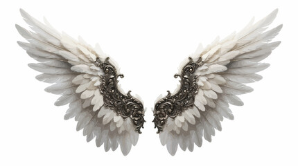 Fototapeta premium UntitledWhite Angel Wings with Black Ornamental Details – Isolated Vector