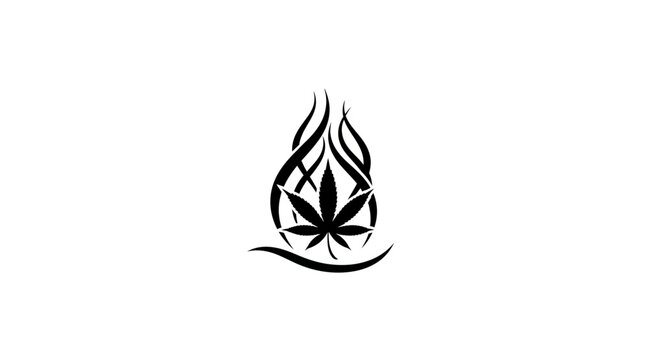 Minimal black cannabis leaf icon inside a circular outline on a clean white background. Simple monochrome vector-style logo design representing cannabis, marijuana, hemp, herbal products, CBD, and bot