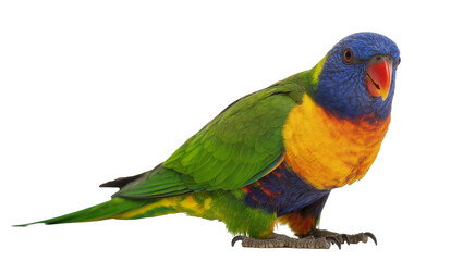 Obraz premium Rainbow Lorikeet parrot with vibrant blue green orange, and yellow plumage