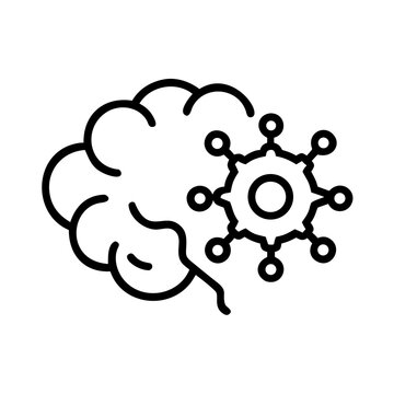 Brain and gear icon representing artificial intelligence and thinking.